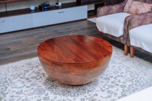 Timbercraft brown wooden semi-sphere coffee table with smooth finish