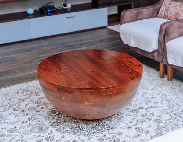 Timbercraft brown wooden semi-sphere coffee table with smooth finish