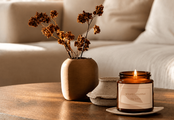 timbercraft pure scent candle on a wooden coffee table (1)